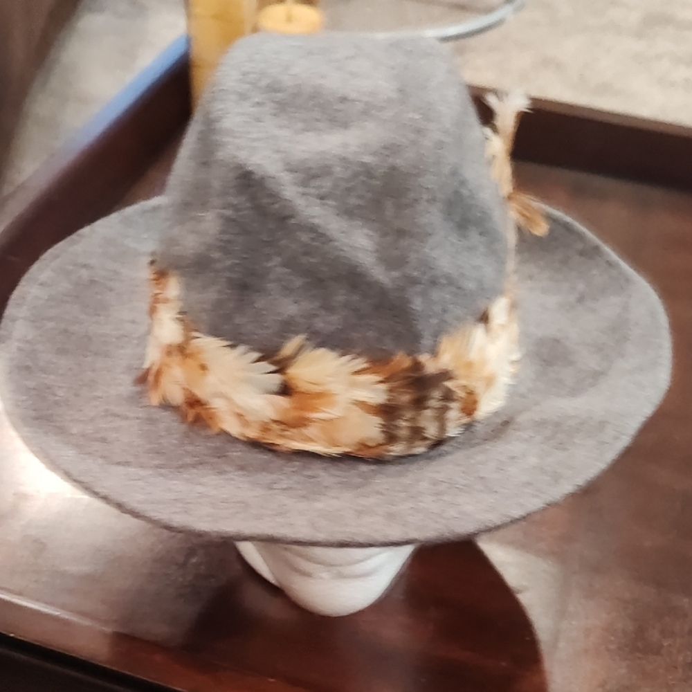 Tally Ho Gray Felt Fedora with Feather Trim